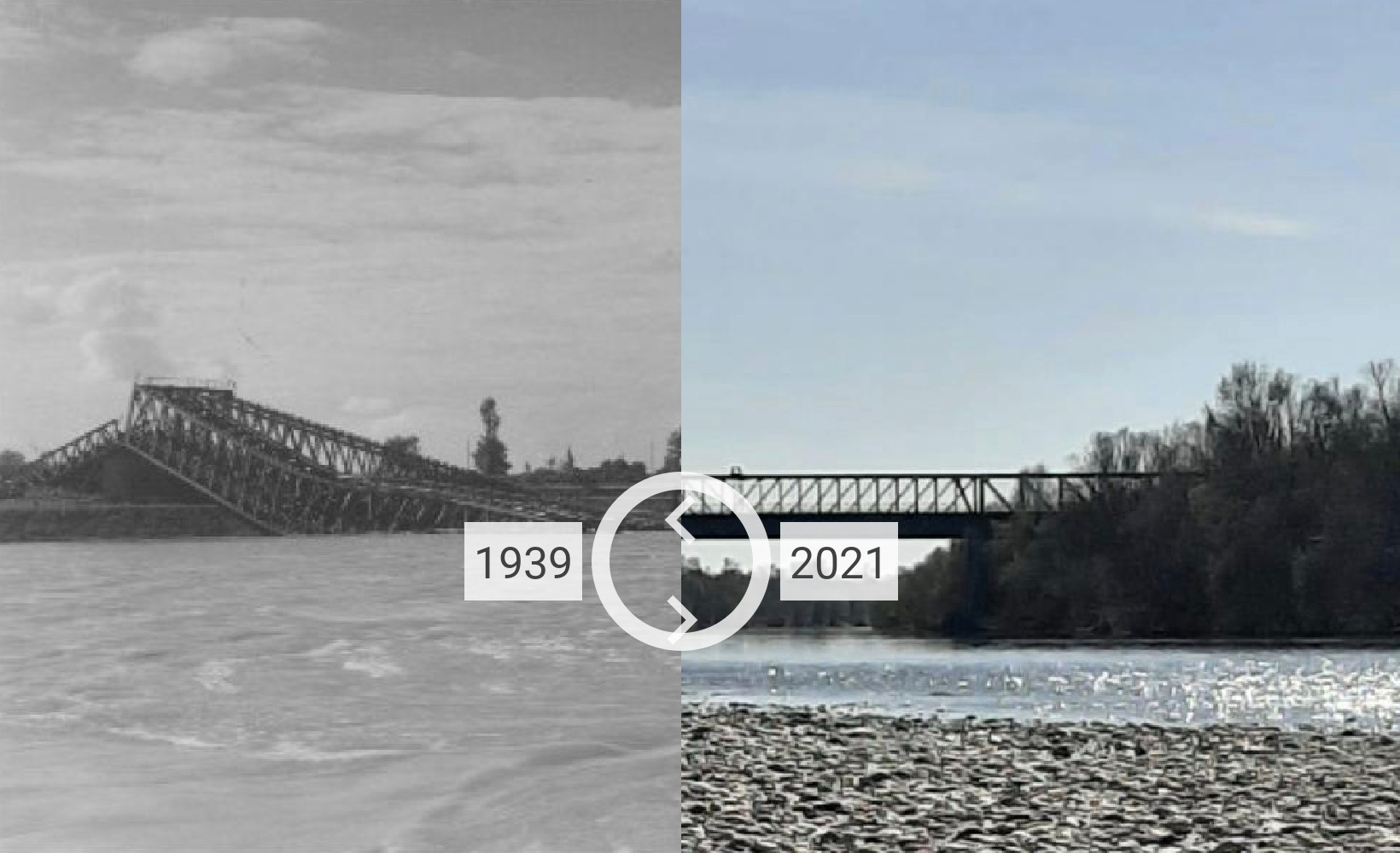 Rheinbrücke Gestern und Heute